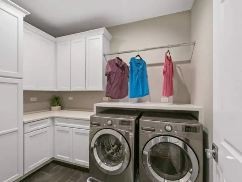 Storage space in a laundry room.