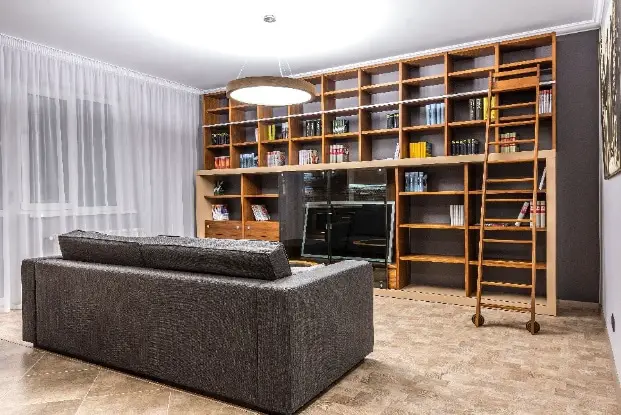 Living room space with customized bookshelves